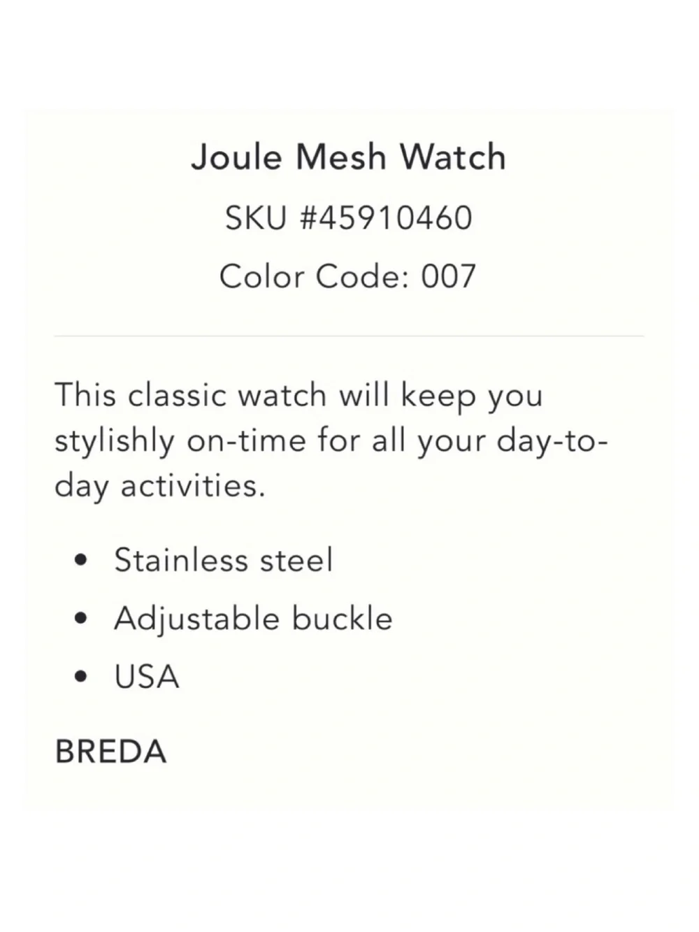 NWOT** Anthropologie BREDA Joule Mesh Watch In Gold  **Needs Battery
